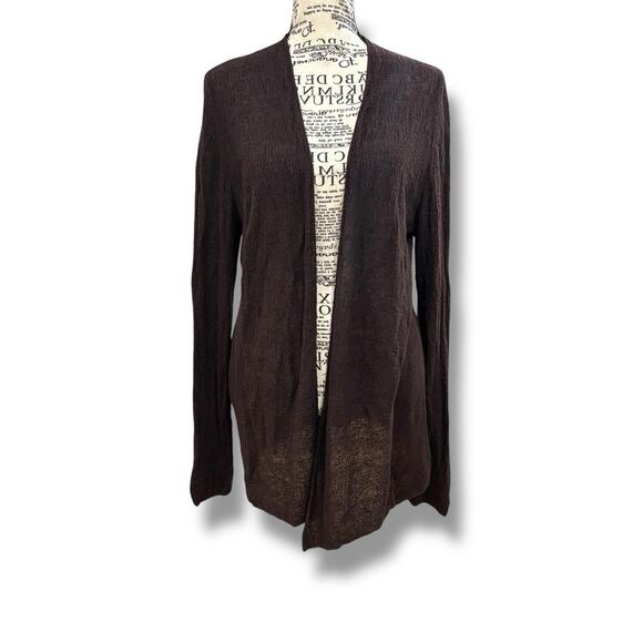 Eileen Fisher Size M Brown 100% Organic Linen Open Front Cardigan Sweater - Picture 1 of 6